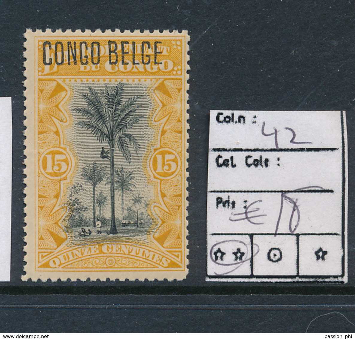 BELGIAN CONGO 1909 ISSUE TYPO. OVERPRINT COB 42 MNH - Nuovi