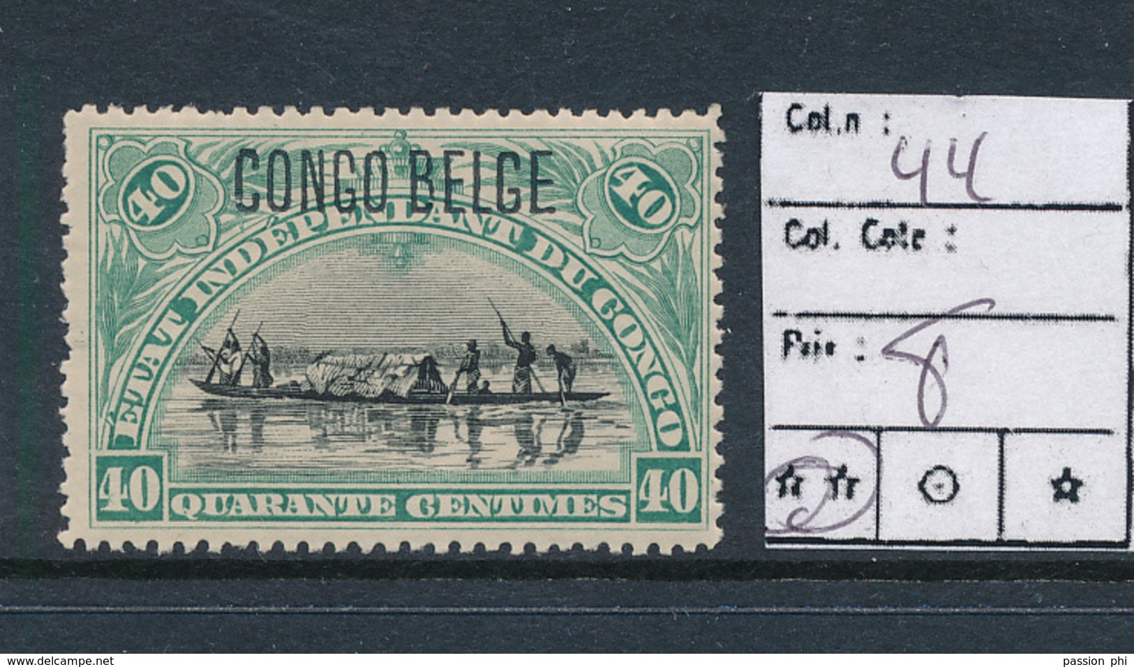 BELGIAN CONGO 1909 ISSUE TYPO. OVERPRINT COB 44 MNH - Nuovi