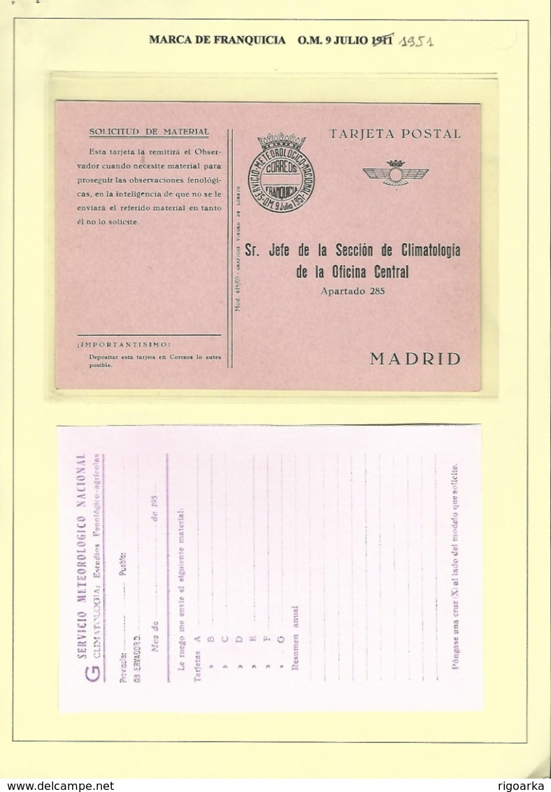 ENTEROS EN FRANQUICIA DEL SERVICIO METEREOLÓGICO NACINAL 2 TIPOS DE MARCAS. SERVICIO DE CLIMATOLOGÍA. 11 UDS DIFERENTES - 1931-....