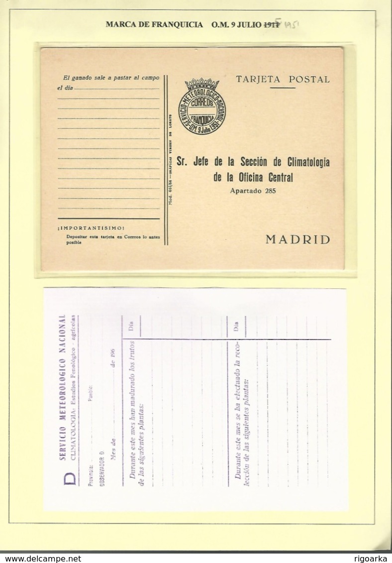 ENTEROS EN FRANQUICIA DEL SERVICIO METEREOLÓGICO NACINAL 2 TIPOS DE MARCAS. SERVICIO DE CLIMATOLOGÍA. 11 UDS DIFERENTES - 1931-....