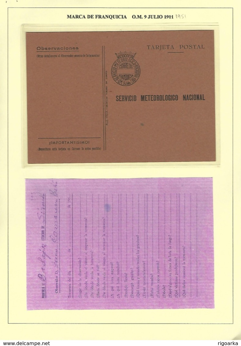 ENTEROS EN FRANQUICIA DEL SERVICIO METEREOLÓGICO NACINAL 2 TIPOS DE MARCAS. SERVICIO DE CLIMATOLOGÍA. 11 UDS DIFERENTES - 1931-....