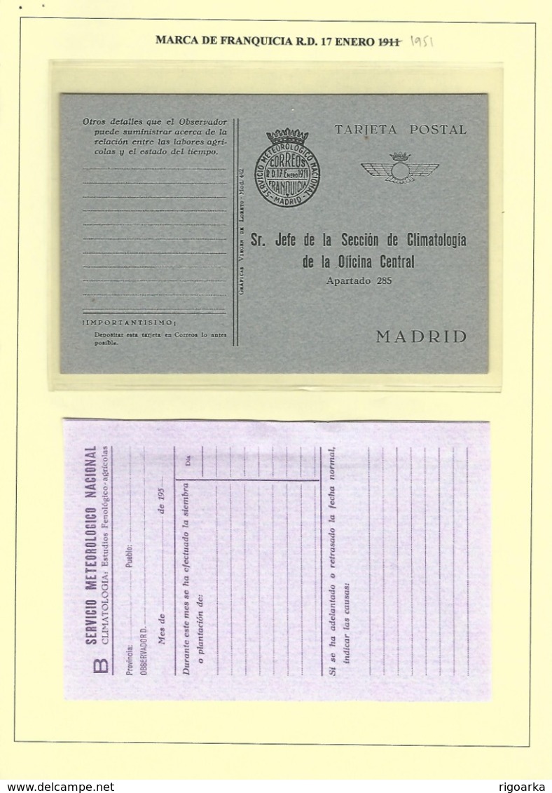 ENTEROS EN FRANQUICIA DEL SERVICIO METEREOLÓGICO NACINAL 2 TIPOS DE MARCAS. SERVICIO DE CLIMATOLOGÍA. 11 UDS DIFERENTES