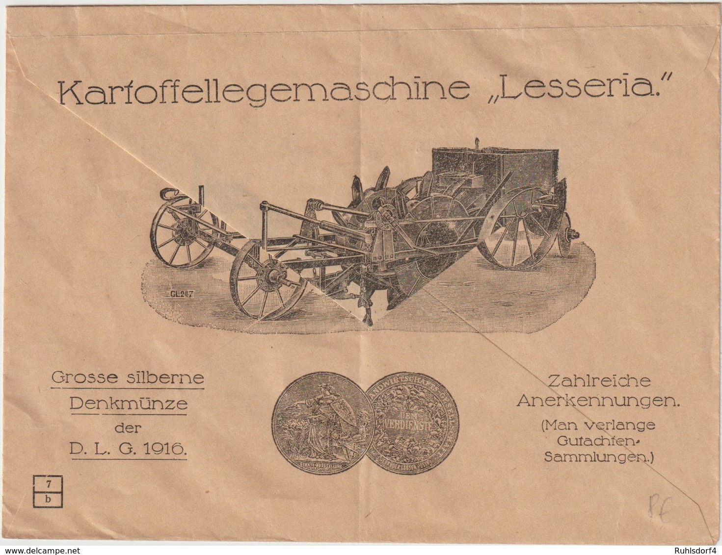 Infla-Reklameumschlag: "Kartoffellegemaschine Lesseria" - Briefe U. Dokumente