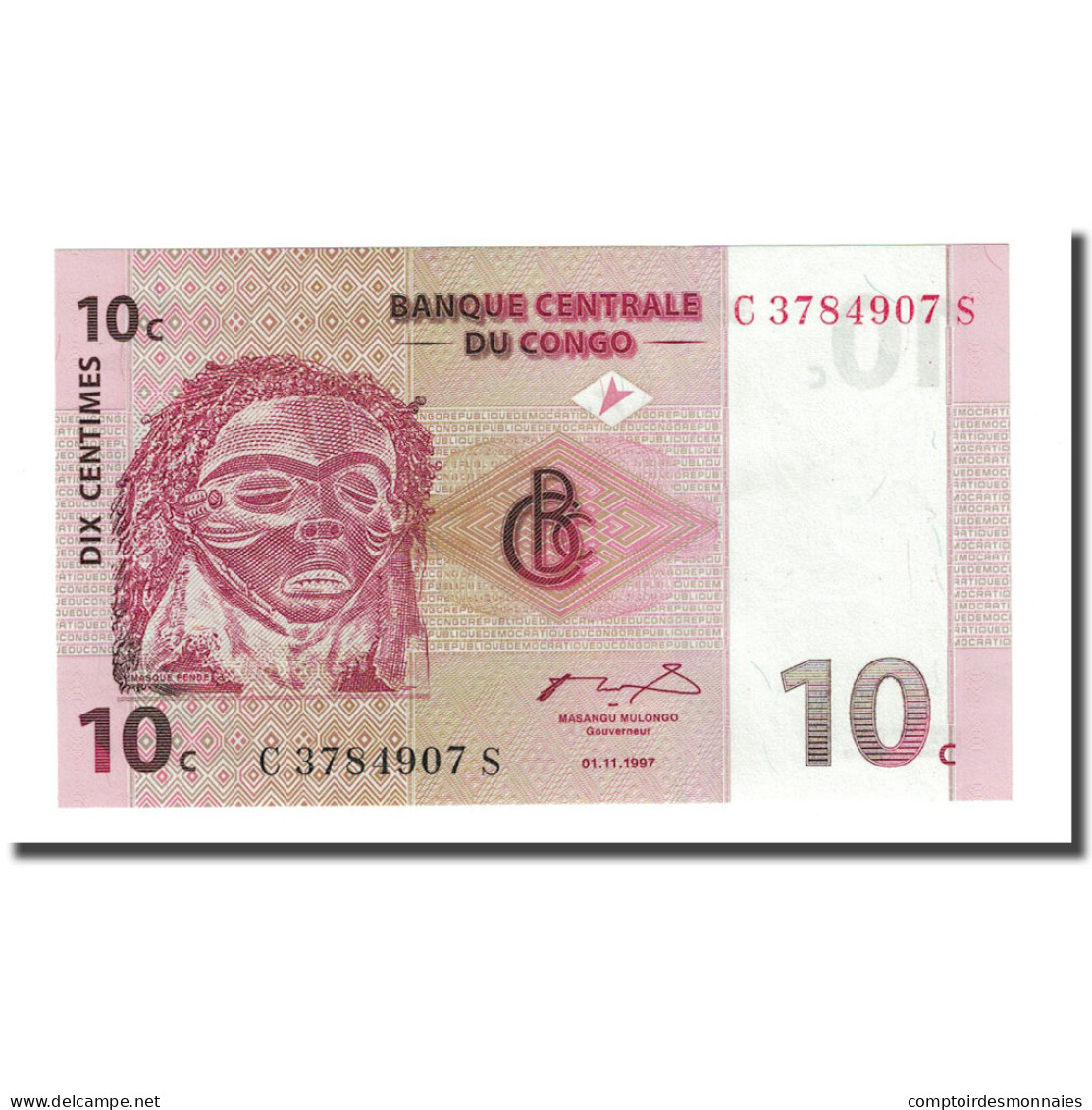 Billet, Congo Democratic Republic, 10 Centimes, 1997-11-01, KM:82a, NEUF - Democratic Republic Of The Congo & Zaire