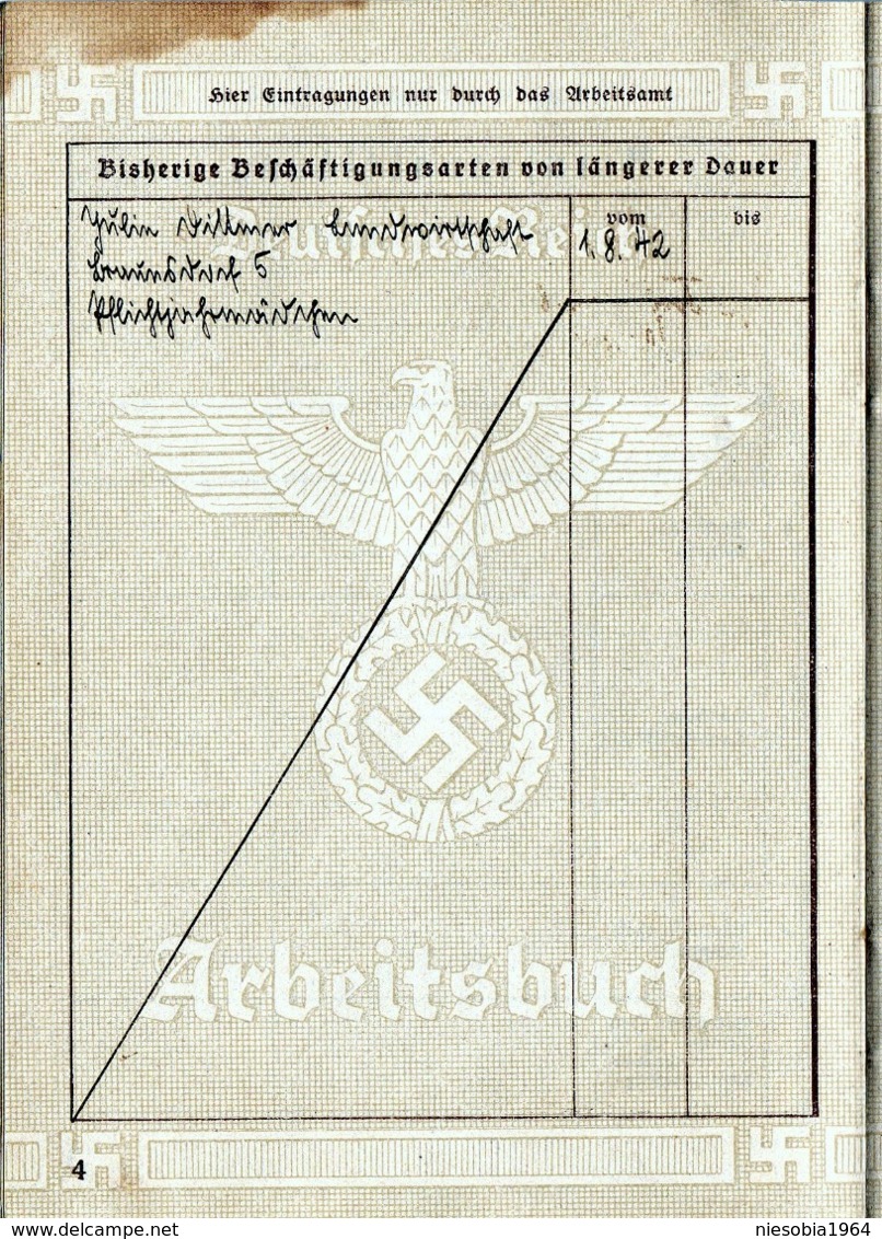 WW2 Socialist Germany Deutsches Reich Arbeitsbuch  Troppau / Opava  Reichsgau Sudetenland - Margit Pflieger 1942