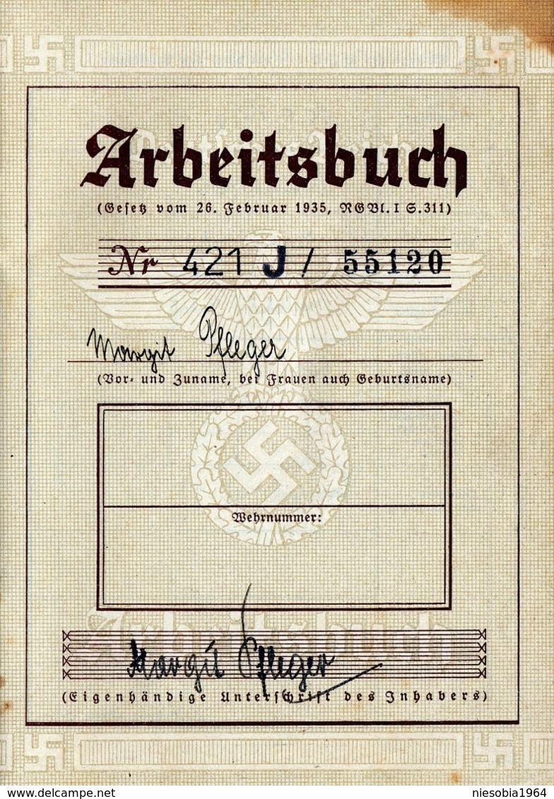 WW2 Socialist Germany Deutsches Reich Arbeitsbuch  Troppau / Opava  Reichsgau Sudetenland - Margit Pflieger 1942