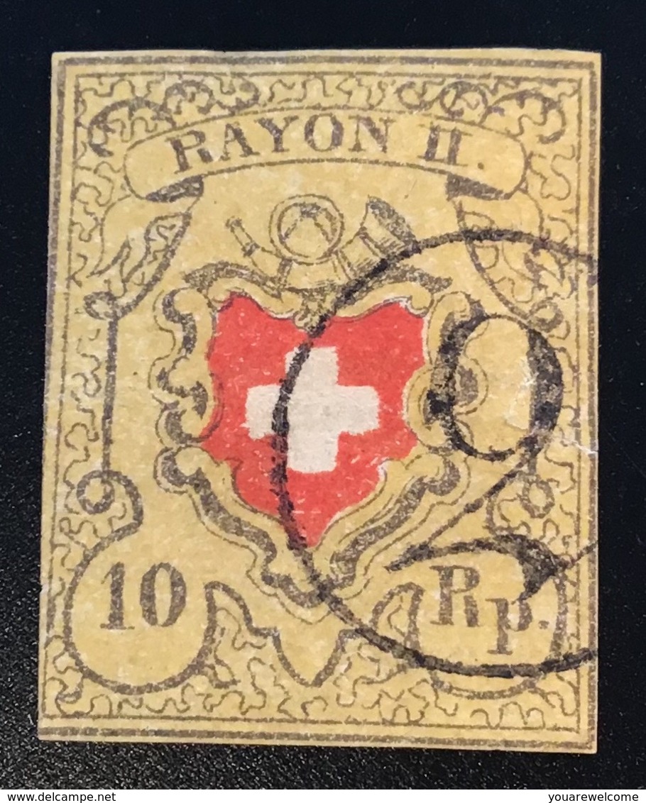 Schweiz PORTO STEMPEL „2“ Von COURRENDLIN, Jura. RARITÄT Auf 1850 10 Rp Rayon II, Znr 16 II (Suisse Delémont - 1843-1852 Timbres Cantonaux Et  Fédéraux