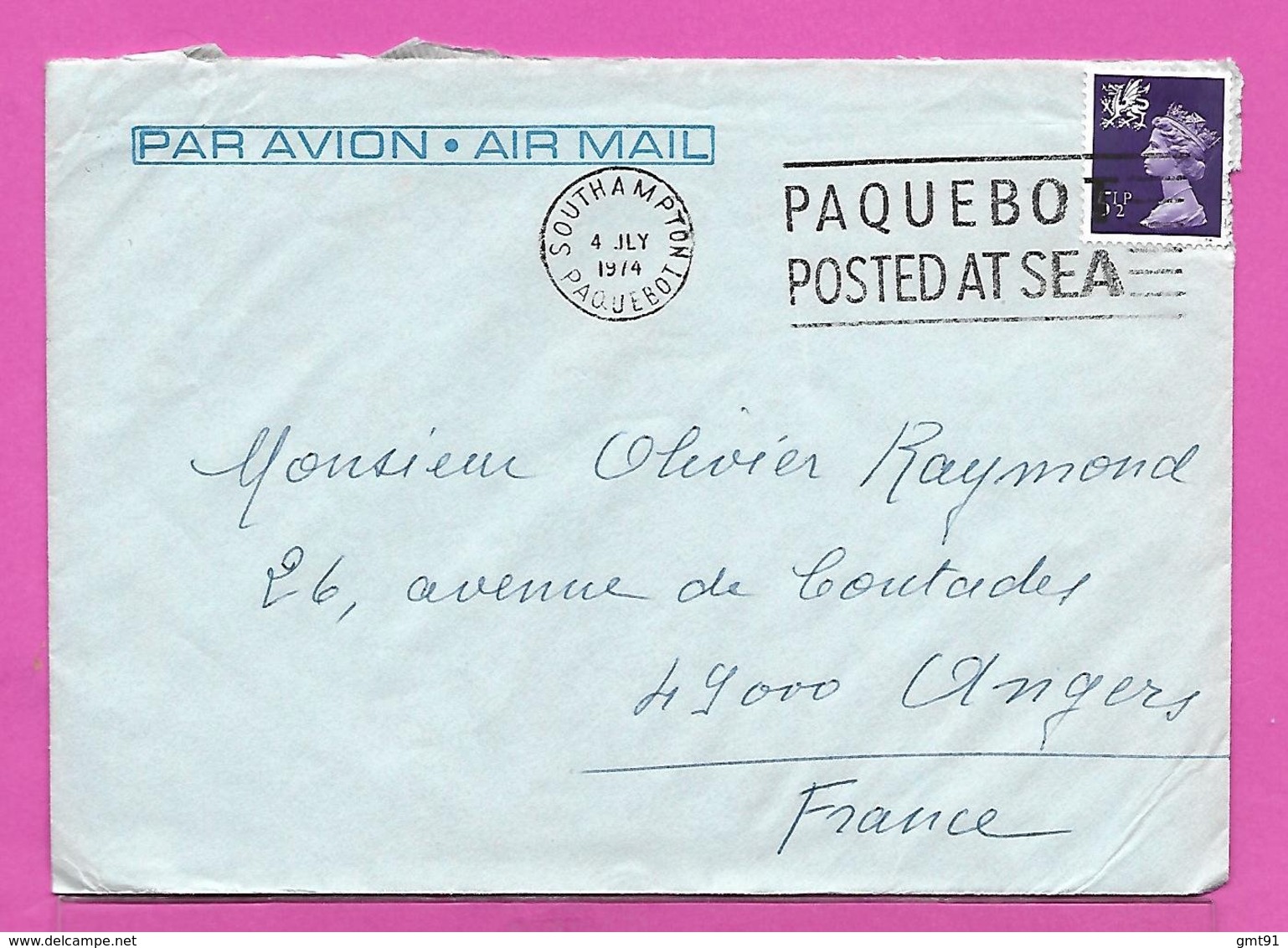 Lettre ( French Line FRANCE )  Obliteration SOUTHAMTON PAQUEBOT  POSTED AT SEA 1974 - Storia Postale