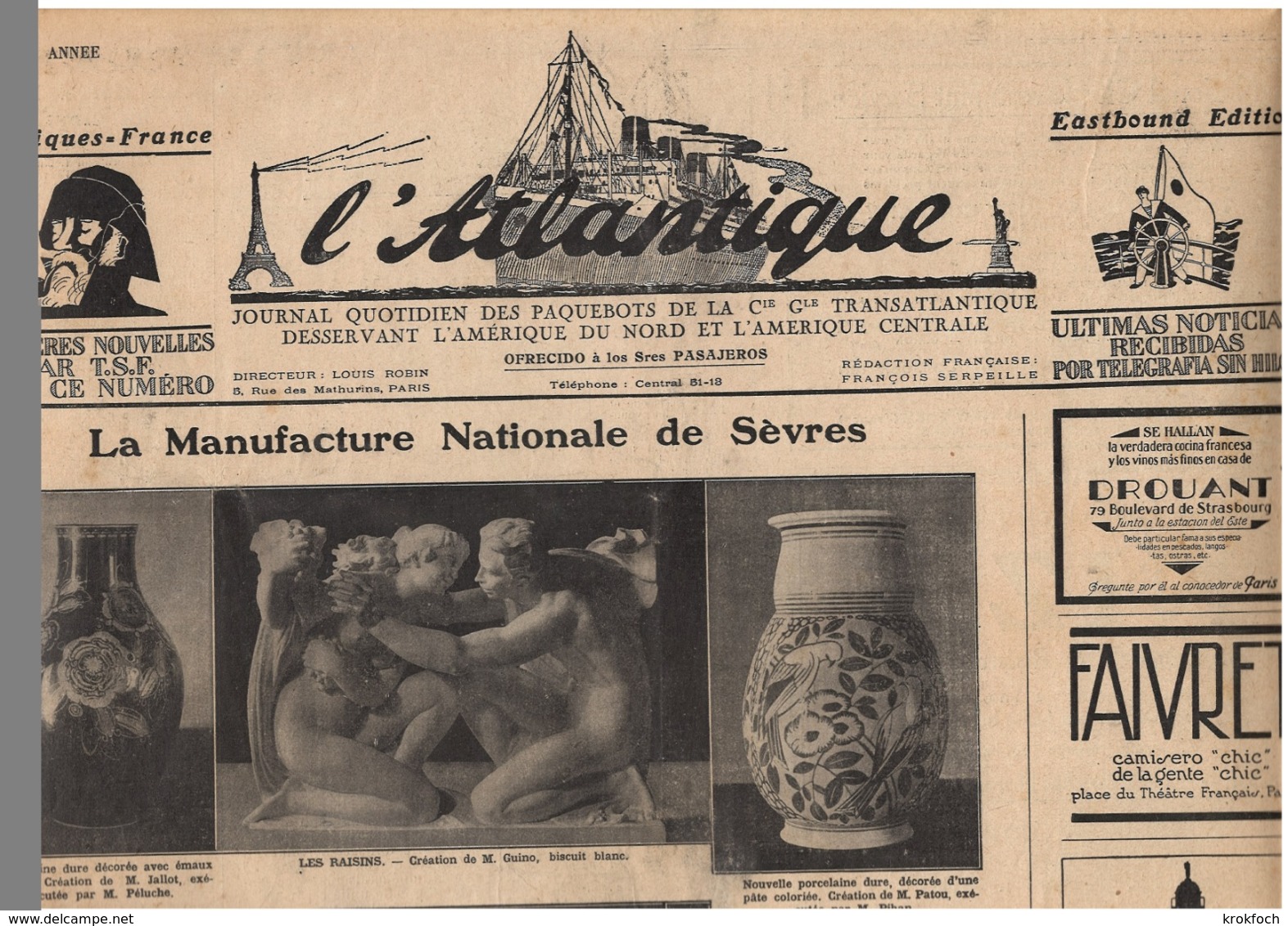 L'Atlantique - Journal Par TSF Des Paquebots De La CGT Générale Transatlantique - 2 N° 1928 - Paquebot Espagne - Autres & Non Classés