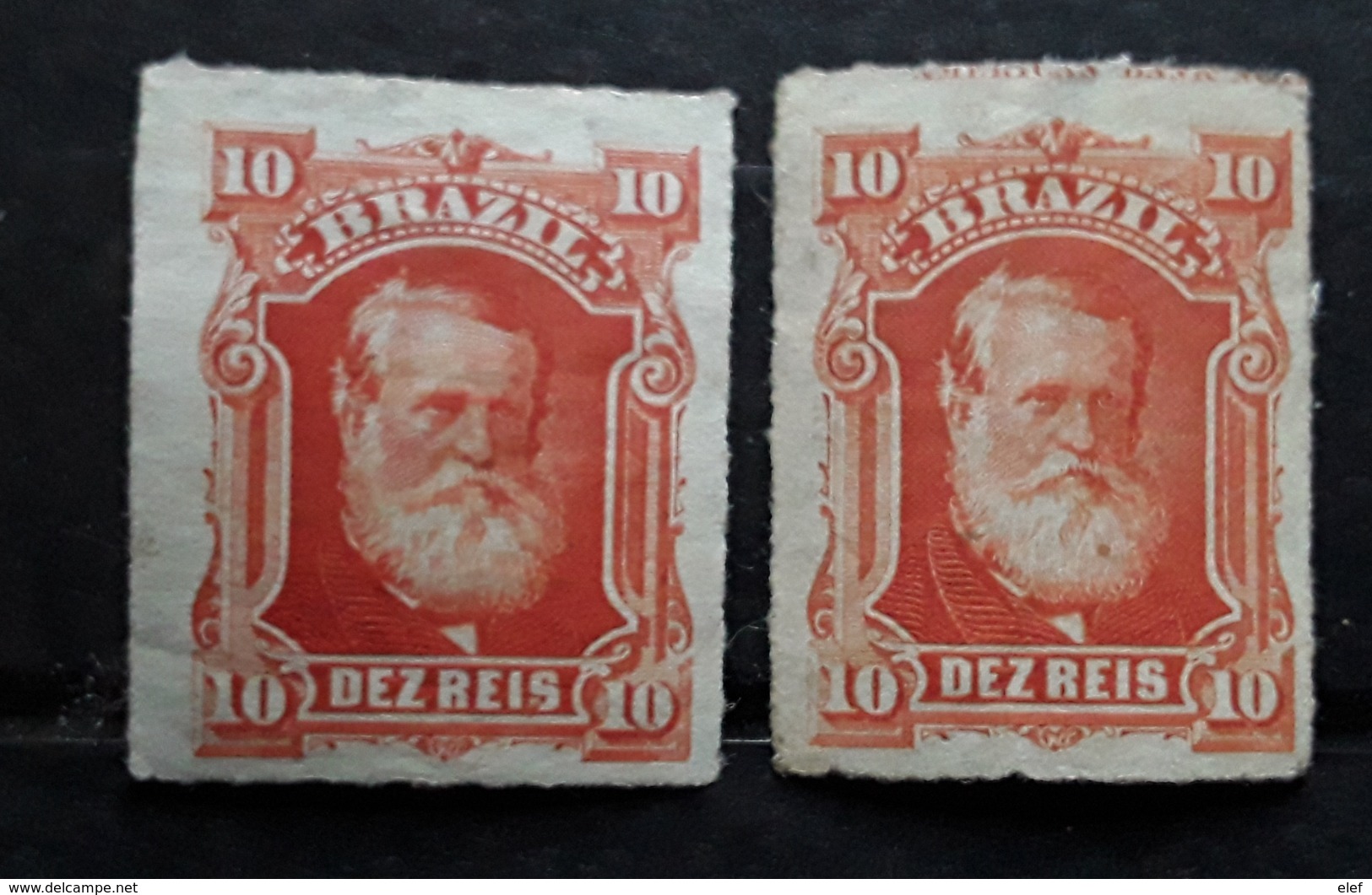 BRASIL / BRAZIL / BRESIL 1878 Pedro II ,2 Timbres Percés En Ligne, Yvert 37,  ROUGE & ROUGE ORANGE Neufs (*), TB - Unused Stamps