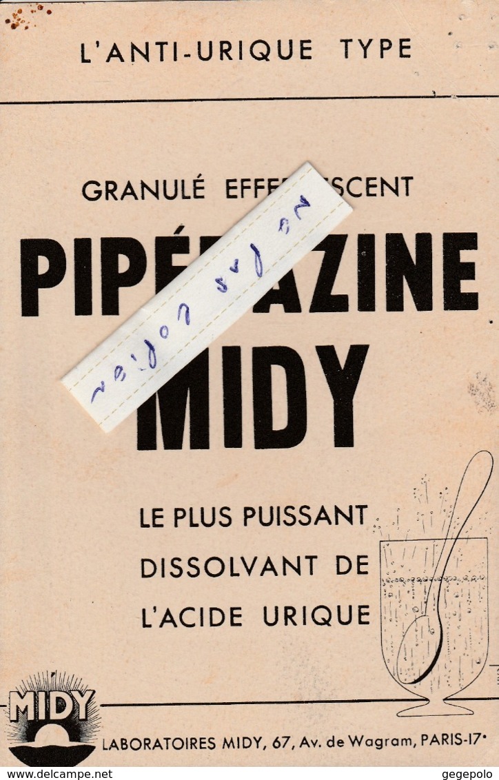 On Ne Passe Pas André Maginot - Publicité Granulé Effervescent Pipérazine  Midy (  10 Cm X 15 Cm ) - Publicités