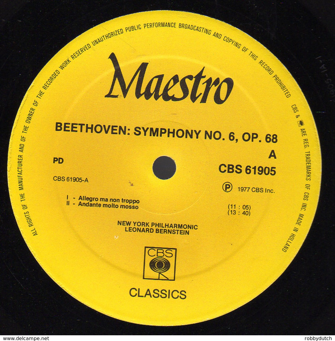 * LP *  BEETHOVEN: SYMPHONIES No.6 PASTORALE - NEW YORK PHILHARMONIC / BERNSTEIN (Ned 1977 EX-) - Classical