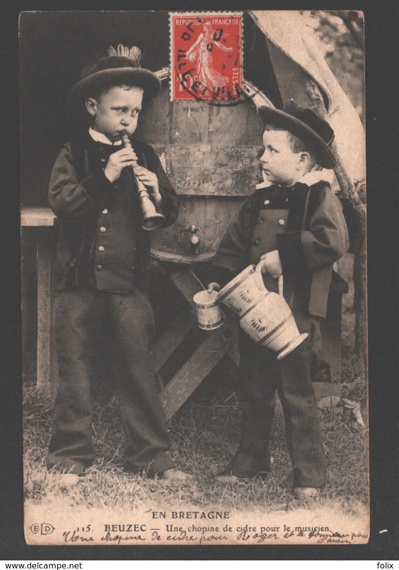 Beuzec - Une Chopine De Cidre Pour Le Musicien - Enfants - 1909 - Beuzec-Cap-Sizun