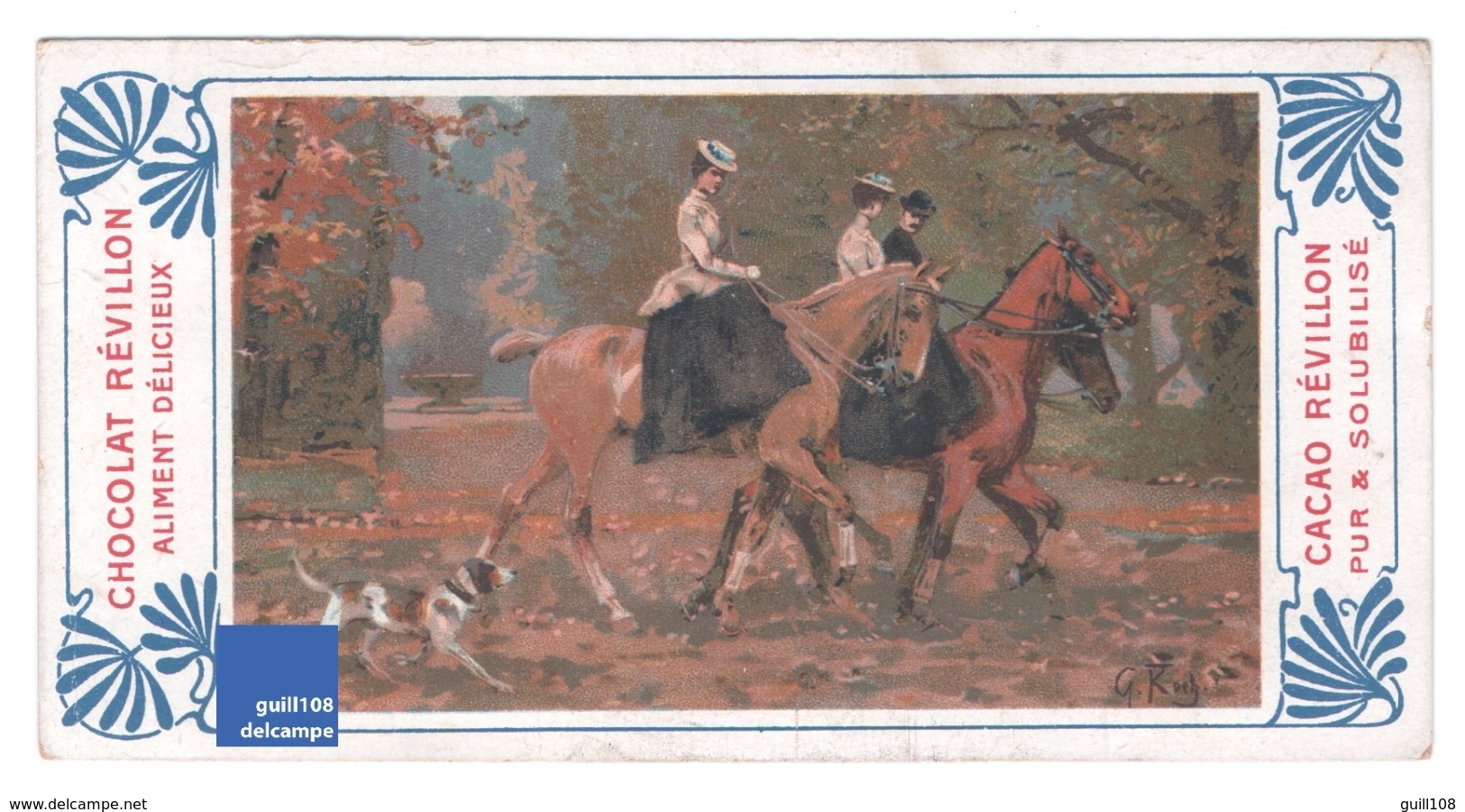 Chromo Chocolat Révillon Balade En Forêt Automne équitation Cheval Cavalier Chien Chasse Illustrateur Peinture A15-159 - Revillon