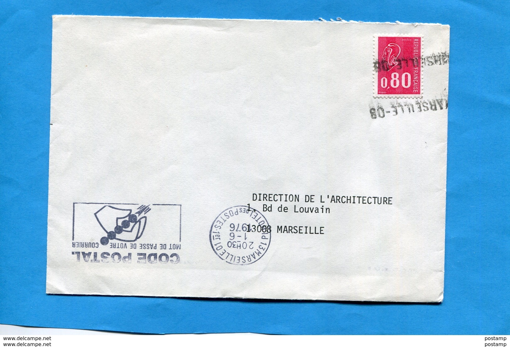 MARCOPHILIE- Lettre  Françe Cad 1976 -oblitération Linéaire D'arrivée Sur Timbre   -MARSEILLE 08 - Altri & Non Classificati