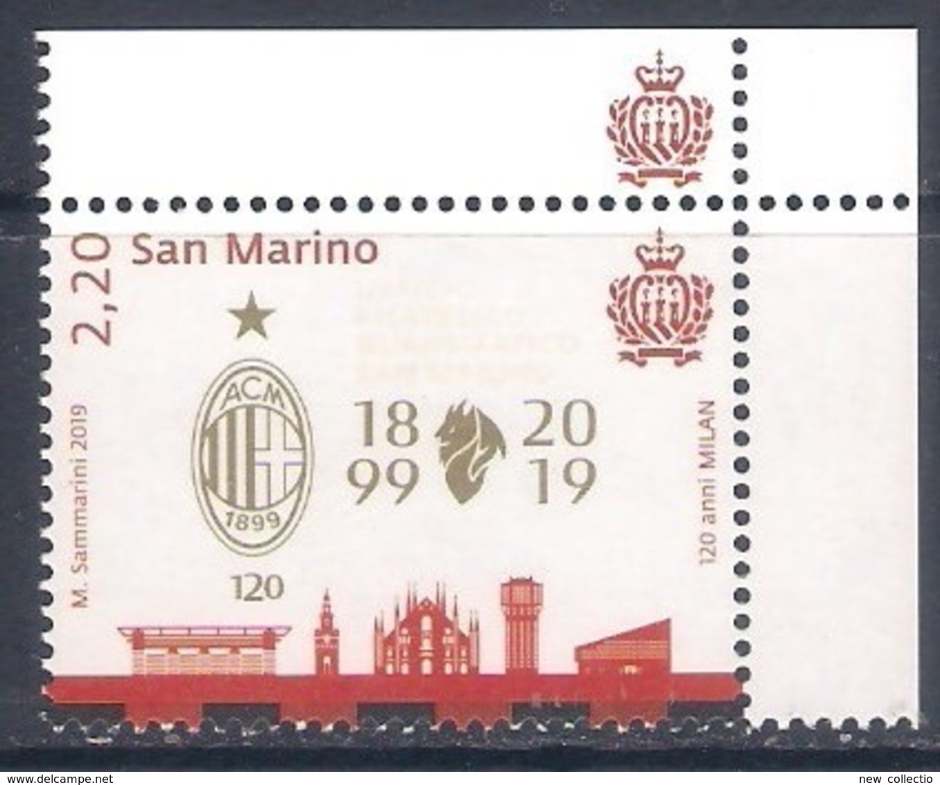 San Marino (2019) Calcio/football: 120th Anniversary AC Milan [single Stamp + Labels] - As Scan - Altri & Non Classificati