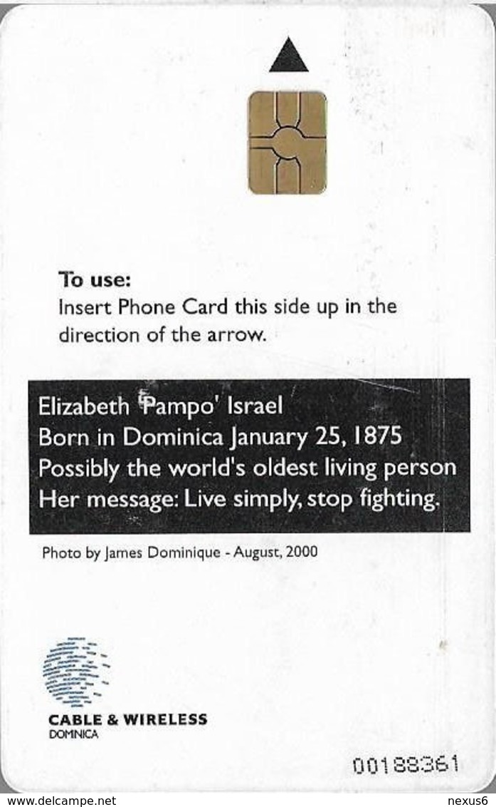 Dominica - C&W (Chip) - Israel Elizabeth Pampo 125 Years Old, Chip Gem5 Red, 2000, Used - Dominica