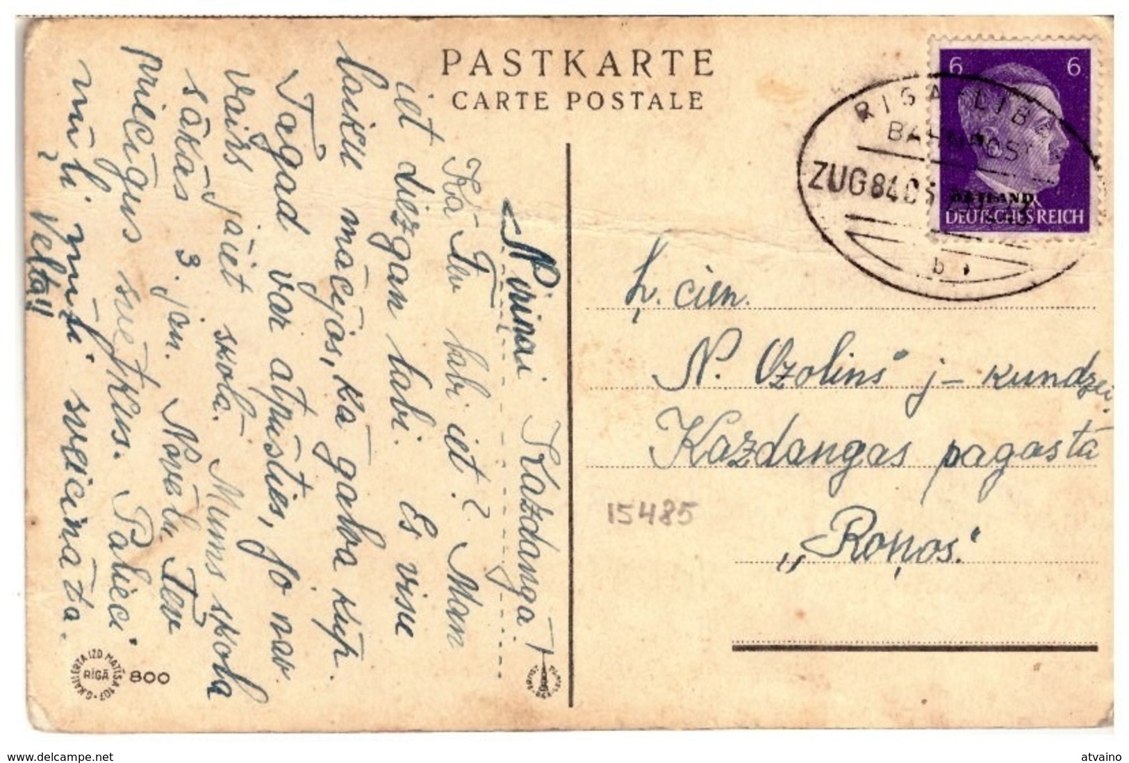 Latvia Pc In German Time With TPO RIGA - LIBAU BAHNPOST ZUG 8403 (b) 23.12.1943. - Lettonie