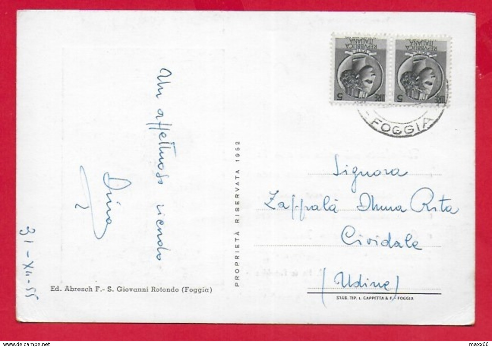 CARTOLINA VG ITALIA - PADRE PIO DA PIETRELCINA - Ed. ABRESCH San Giovanni Rotondo - 10 X 15 - 1955 - Santi