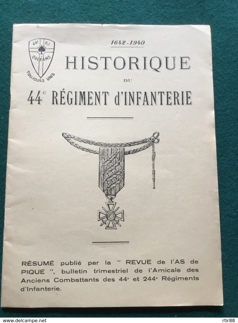 Historique 44° Régiment D’infanterie 1914-18 Et 1939-40 20pages - 1914-18