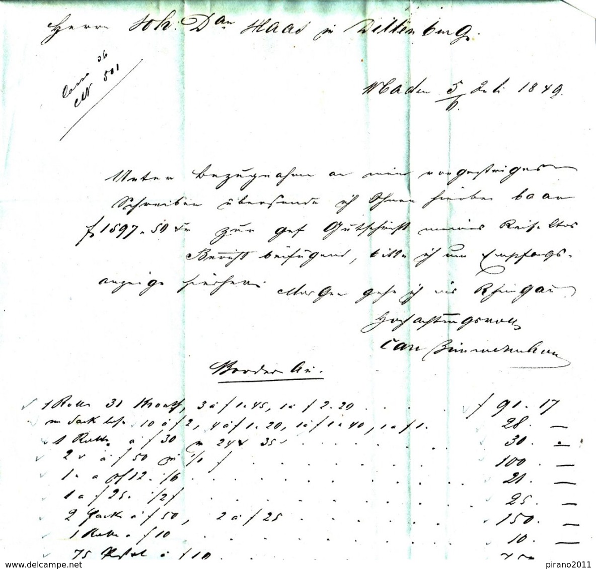 Wiesbaden - Dillenburg, Brief Von 1849 - Documents Historiques