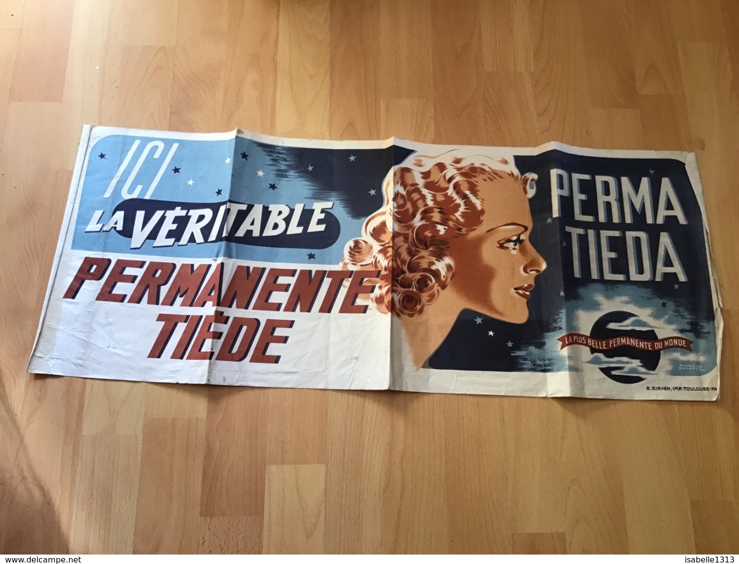 Affiche Publicitaire Années 50 1950 Ici La Véritable Permanente Tiede Signé  Raymond Duc Raymond Ducatez - Schoonheidsproducten