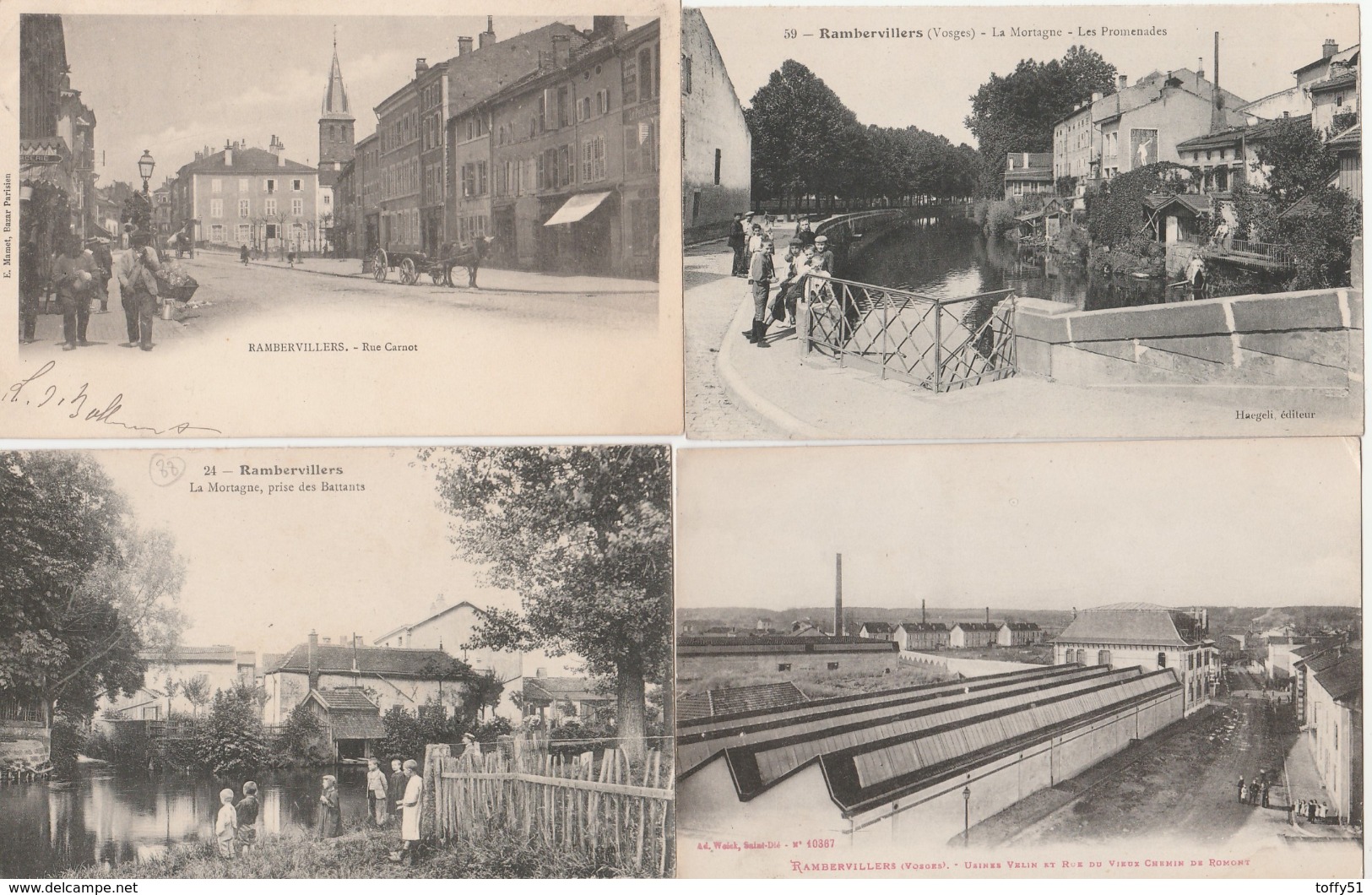 4 CPA:RAMBERVILLERS (88) LA MORTAGNE PRISE DES BATTANTS,USINES VELIN,RUE CARNOT,LA MORTAGNE LES PROMENADES - Rambervillers