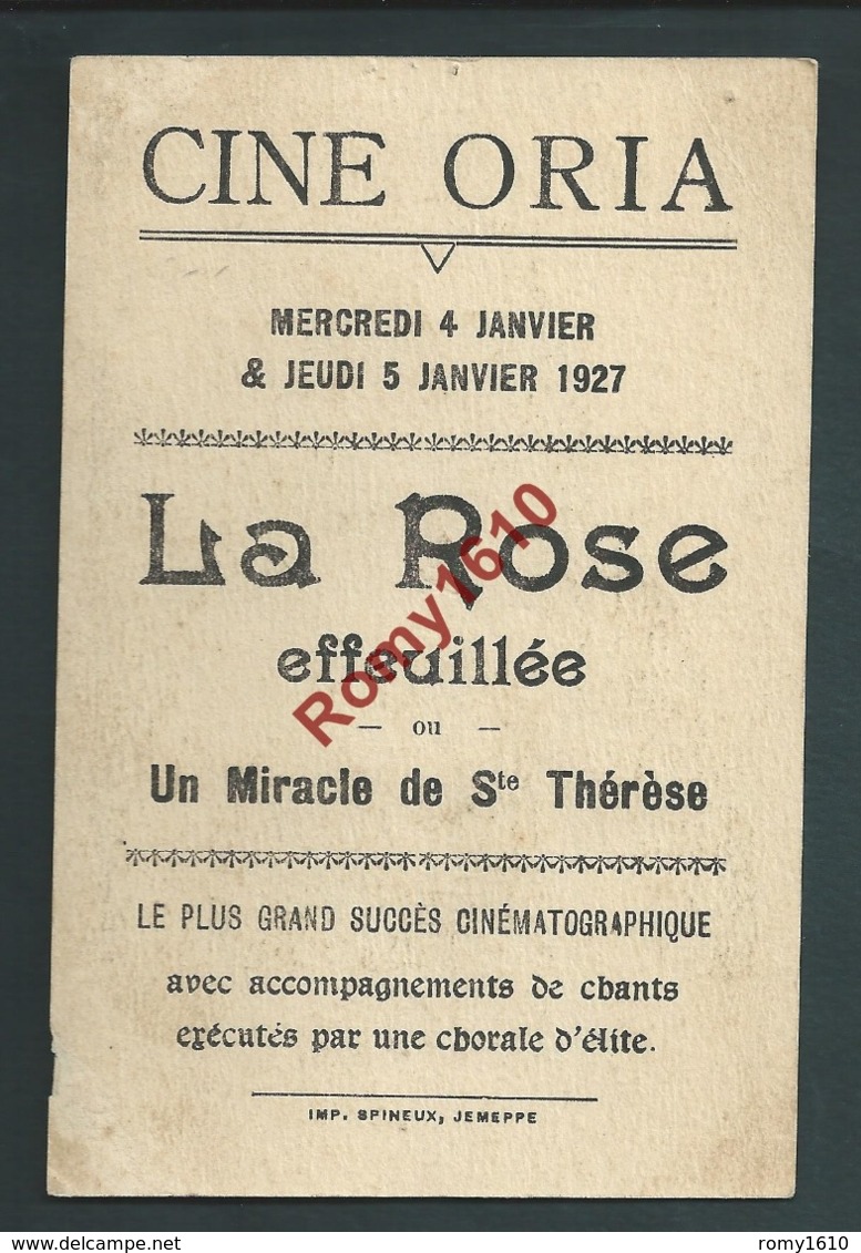 Jemeppe - PUB Ciné. Salle De Cinéma Oria. La Rose Effeuillée Ou Un Miracle De Ste Thérèse. 1927. - Seraing