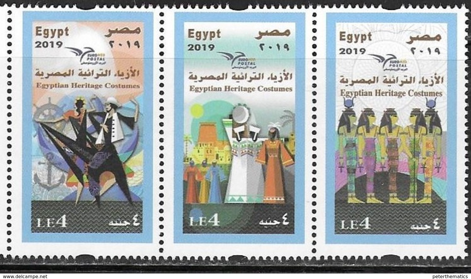 EGYPT, 2019, MNH, EUROMED, COSTUMES OF THE MEDITERRANEAN, ANCHORS,3v - Other & Unclassified