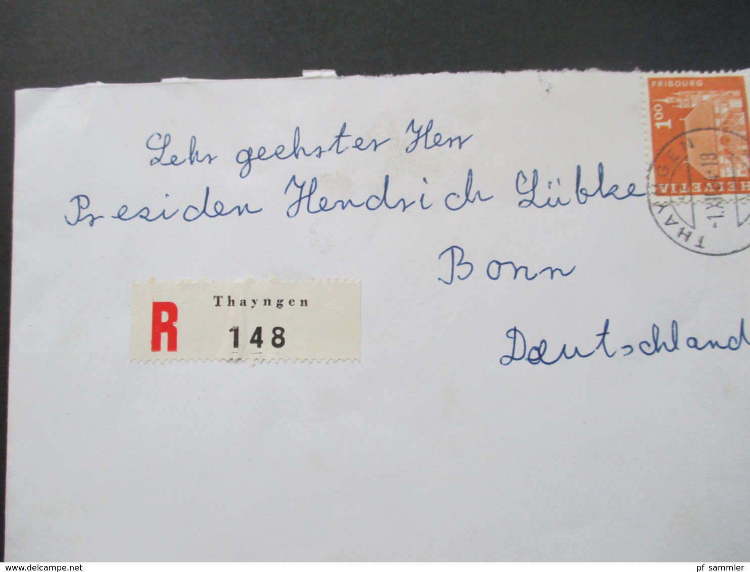 Schweiz / BRD 1964 Social Philately Brief An Den Bundespräsidenten Heinrich Lübke Einschreiben Thayngen - Bonn - Lettres & Documents