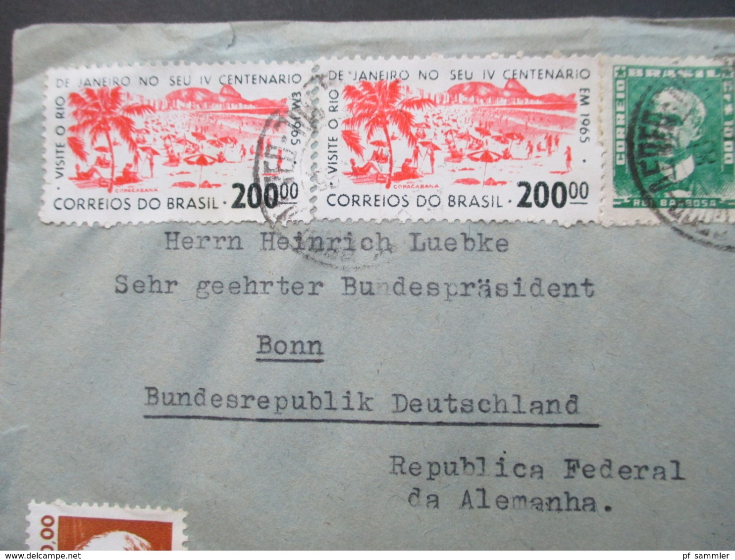 Brasilien / BRD 1965 Social Philately Brief An Den Bundespräsidenten Heinrich Lübke Luftpost / Airmail - Cartas & Documentos