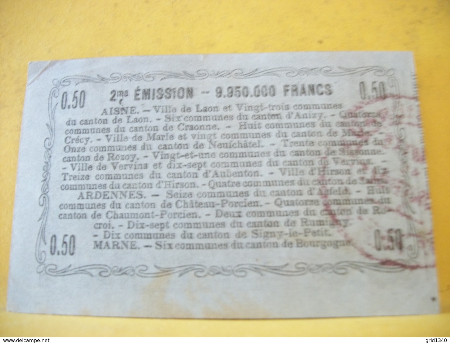 A 2453 BON REGIONAL DE L'AISNE DES ARDENNES ET MARNE 50 CTS 16. 06. 1916. SERIE 41 - Buoni & Necessità