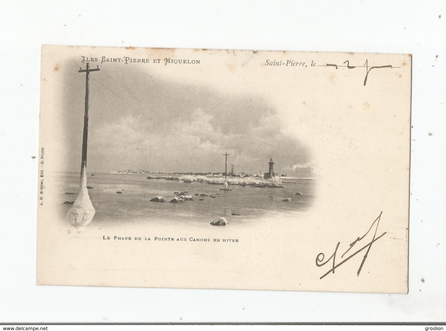 ILES SAINT PIERRE ET MIQUELON SAINT PIERRE LE PHARE DE LA POINTE AUX CANONS EN HIVER 1903 - Saint-Pierre-et-Miquelon