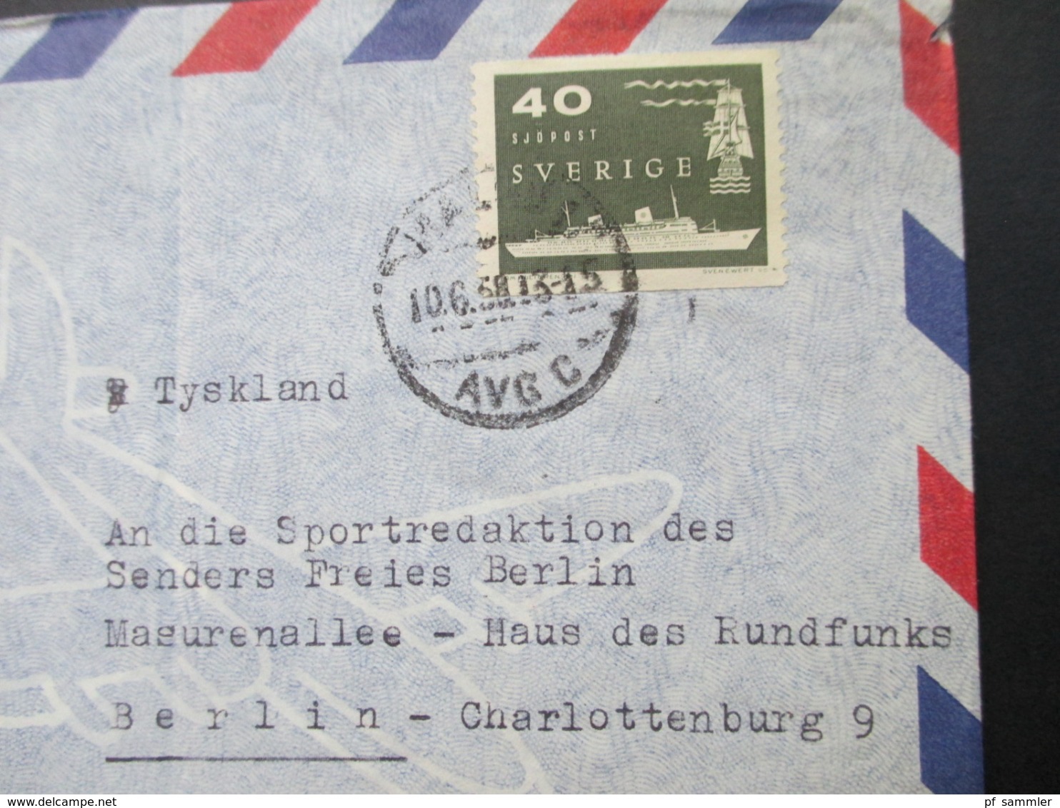Schweden 1958 2 Belege An Die Sportredaktion Des Senders Freies Berlin Masurenalle Eiliges Manuskript. 1x Expres Ilbud - Storia Postale