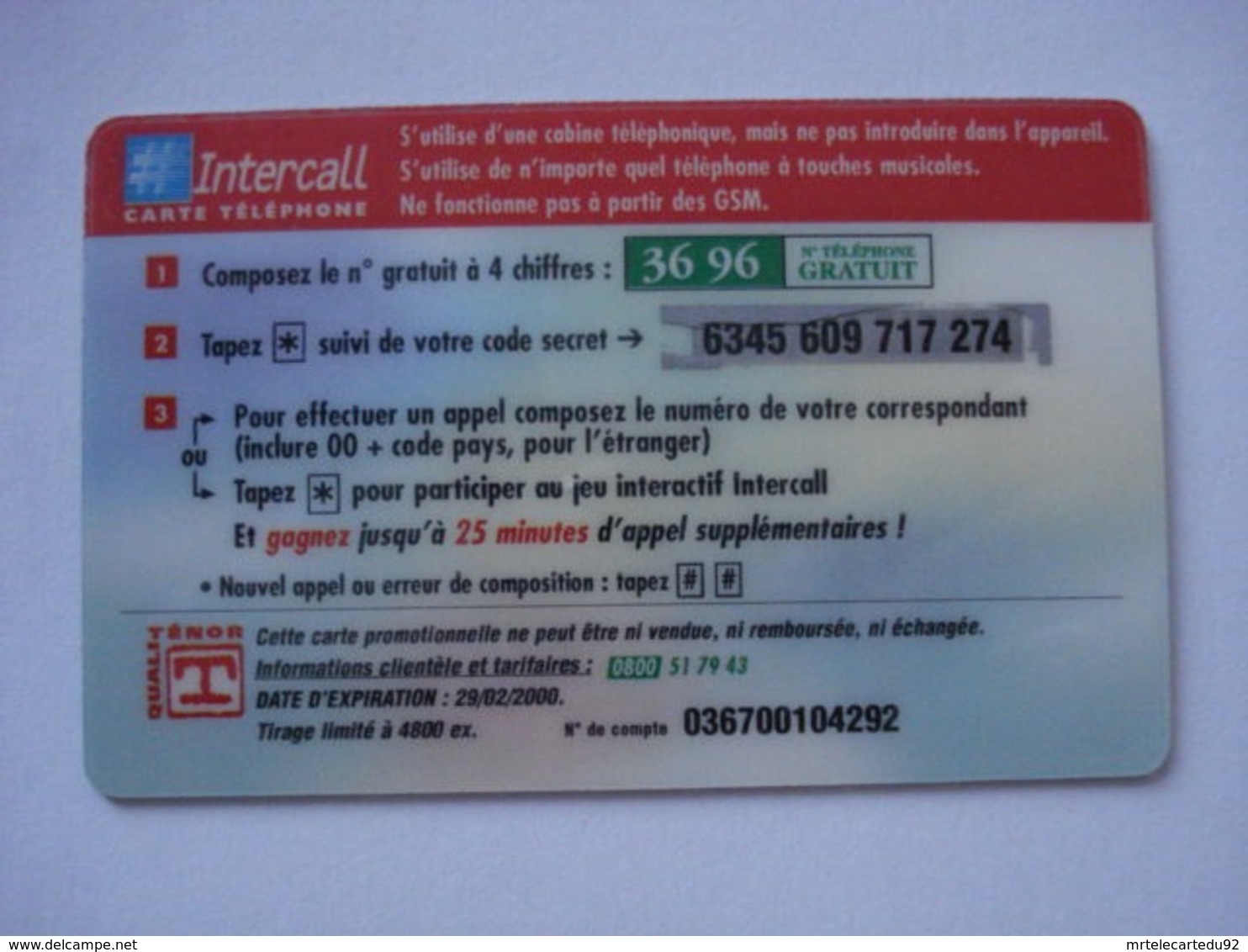 Carte Prépayée Française " Intercall " (utilisée Luxe). Petit Prix ! - Mobicartes (recharges)