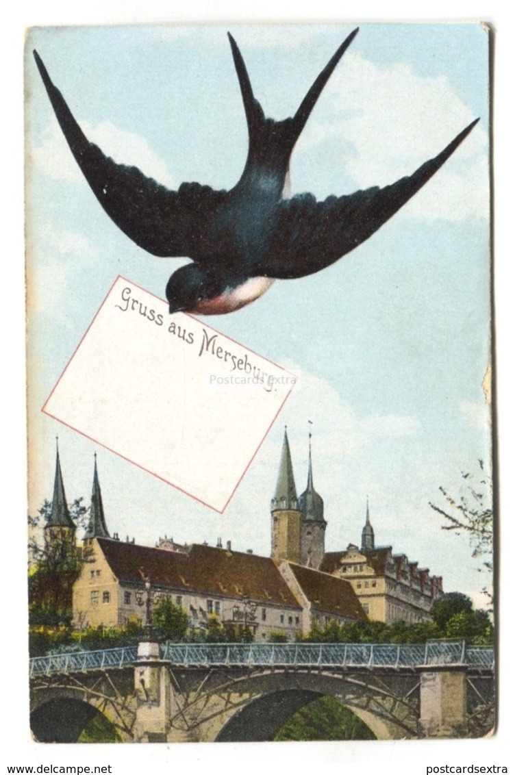 Gruss Aus Merseburg - Old Germany Postcard With A Swallow Bird Theme - Merseburg