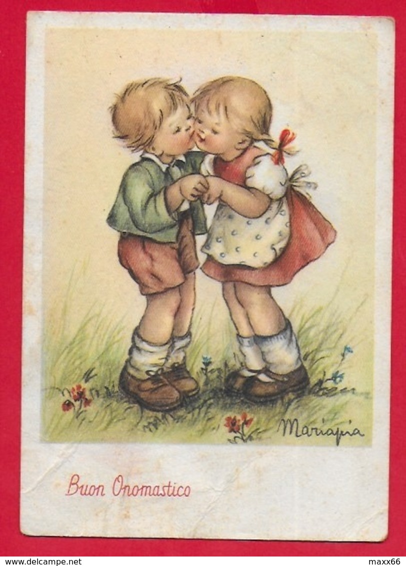 CARTOLINA VG ITALIA - BUON ONOMASTICO Bambini Che Si Baciano MARIAPIA - 10 X 15 - 1951 TARCENTO - Ritratti