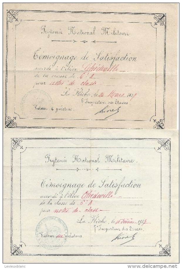 Prytanée National Militaire/ 2 Témoignages De Satisfaction/ Chédeville/ La Flêche/1917    CAH118 - Diplômes & Bulletins Scolaires