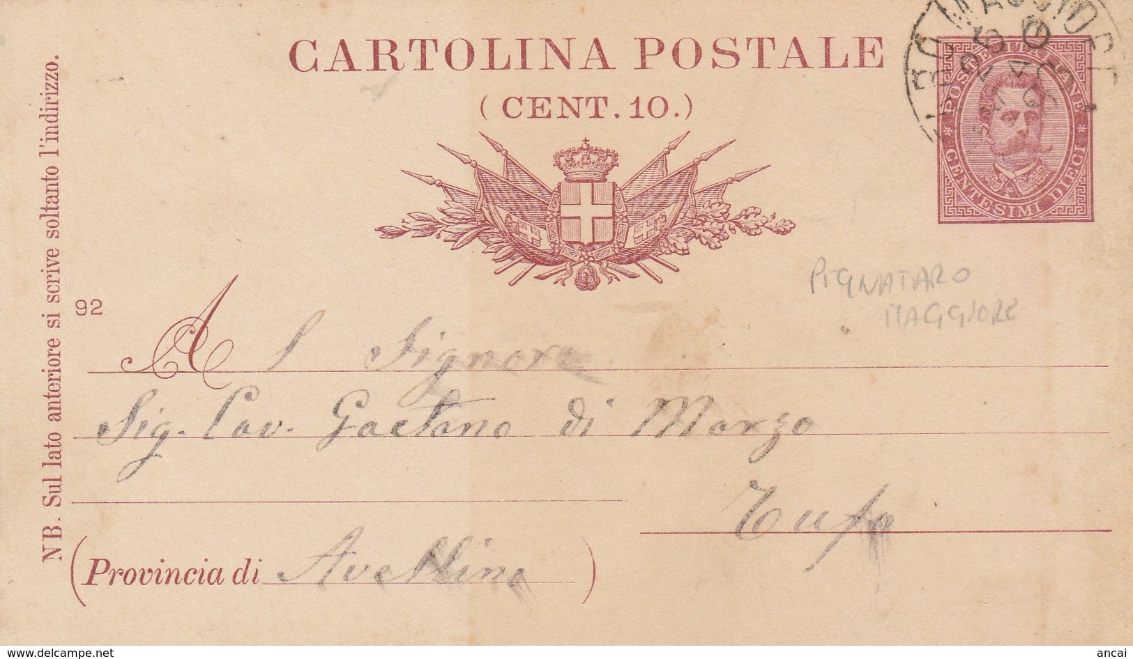 Pignataro Maggiore. 1893. Annullo Grande Cerchio PIGNATARO MAGGIORE, Su Cartolina Postale Completa Di Testo - Storia Postale