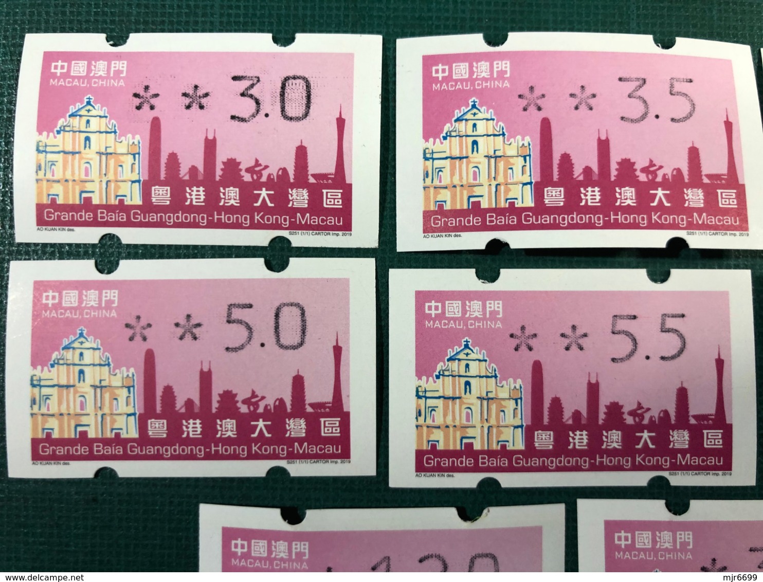 MACAU GREAT BAY 2019 ATM LABELS KLUSSENDORF TYPE MACHINE SET OF 11 LABELS (DIFFERENT PRINT) - Distributors