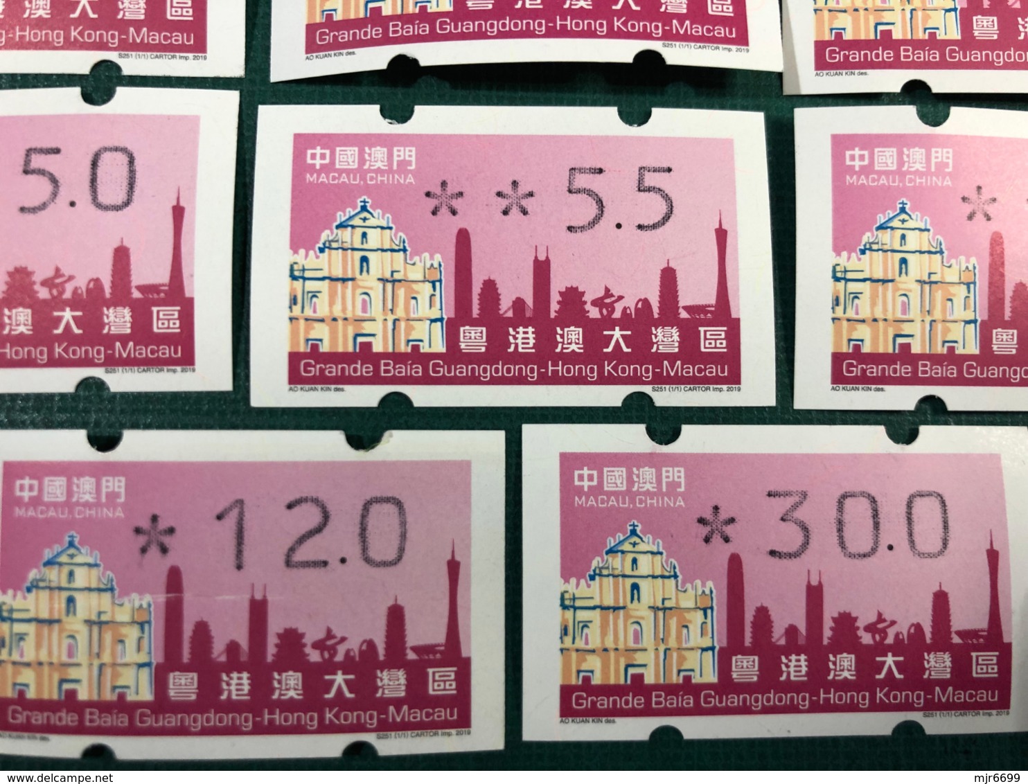 MACAU GREAT BAY 2019 ATM LABELS KLUSSENDORF TYPE MACHINE SET OF 11 LABELS (DIFFERENT PRINT) - Distributeurs