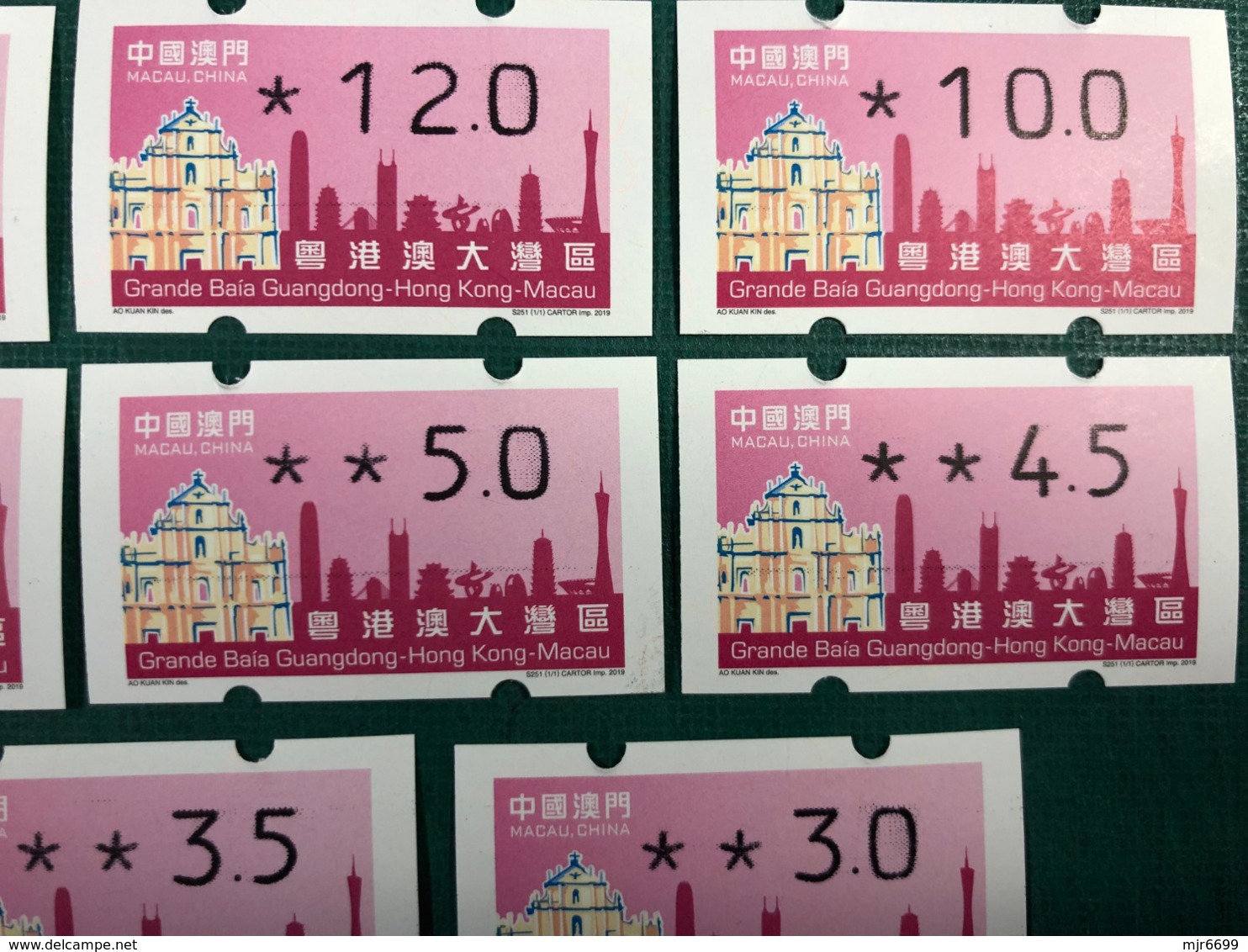 MACAU GREAT BAY 2019 ATM LABELS KLUSSENDORF TYPE MACHINE SET OF 11 LABELS, COMMUNICATION MUSEUM MACHINE - Distributeurs