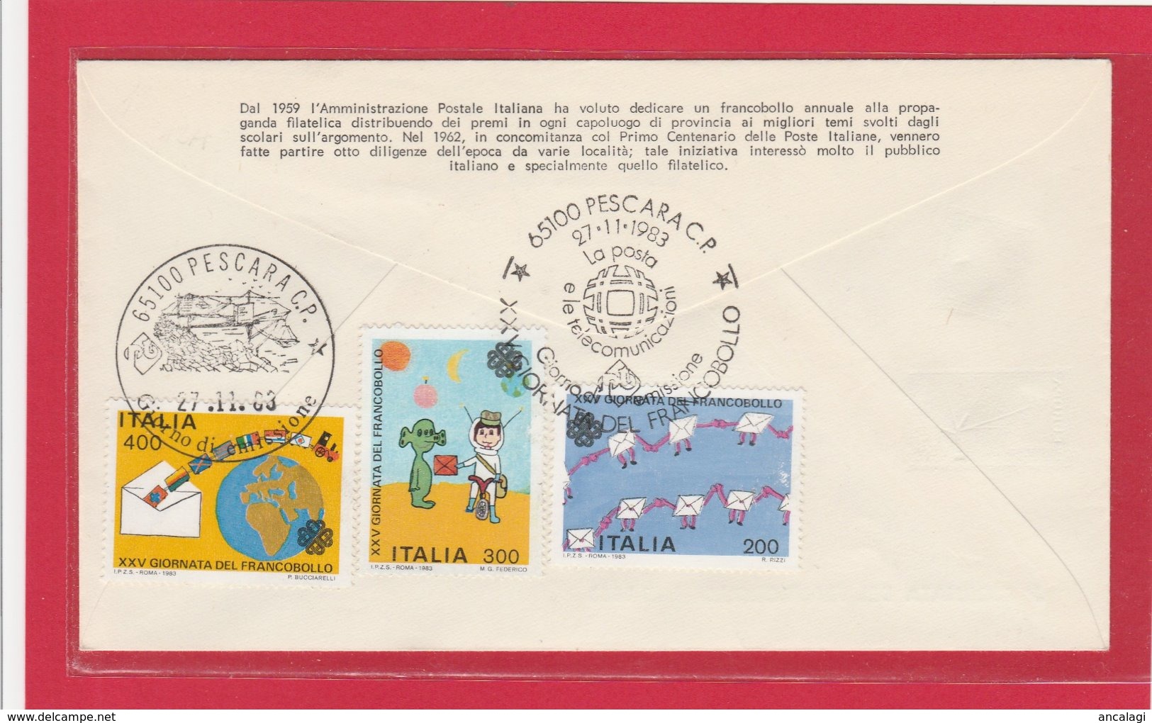 FDC ITALIA 1963 - 012 - 5^ GIORNATA DEL FRANCOBOLLO - Annullo Speciale Roma 1.12.63. 1 V. Su Busta Non Viagg. - FDC