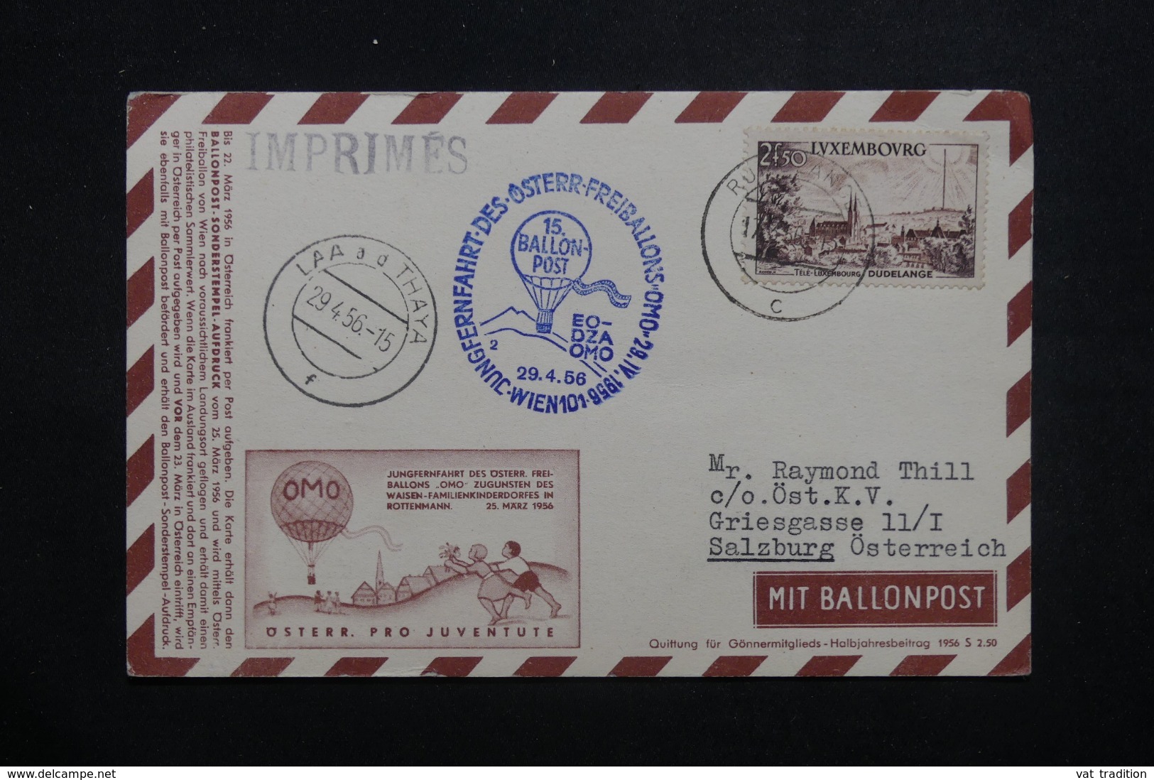 LUXEMBOURG - Carte Par Ballon En 1956, Affranchissement Plaisant - L 42771 - Storia Postale