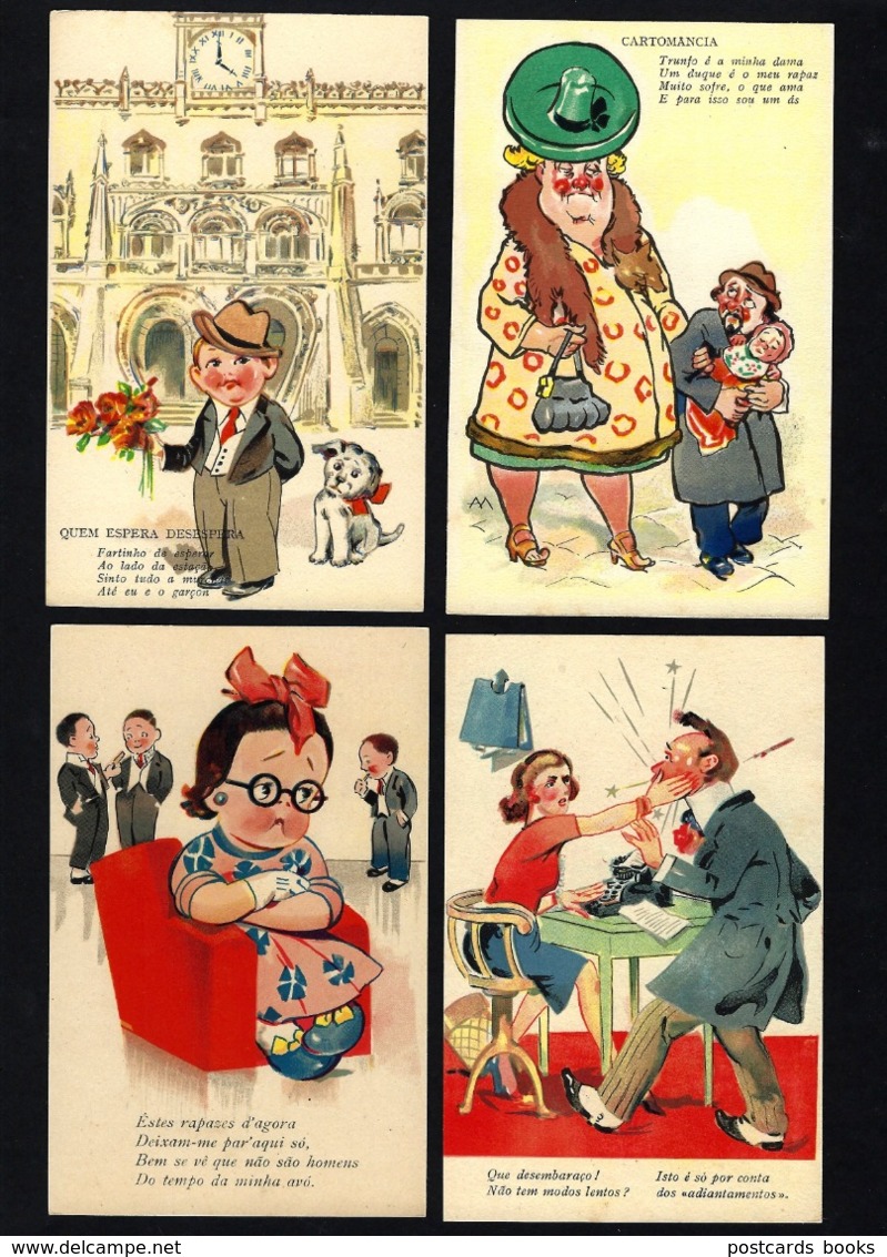 4 X Postais COMICOS Portugueses "ESTAÇÃO Do ROSSIO" Edição LIT.VALERIO Lisboa. Set Of 4 Vintage COMIC Postcards PORTUGAL - Autres & Non Classés