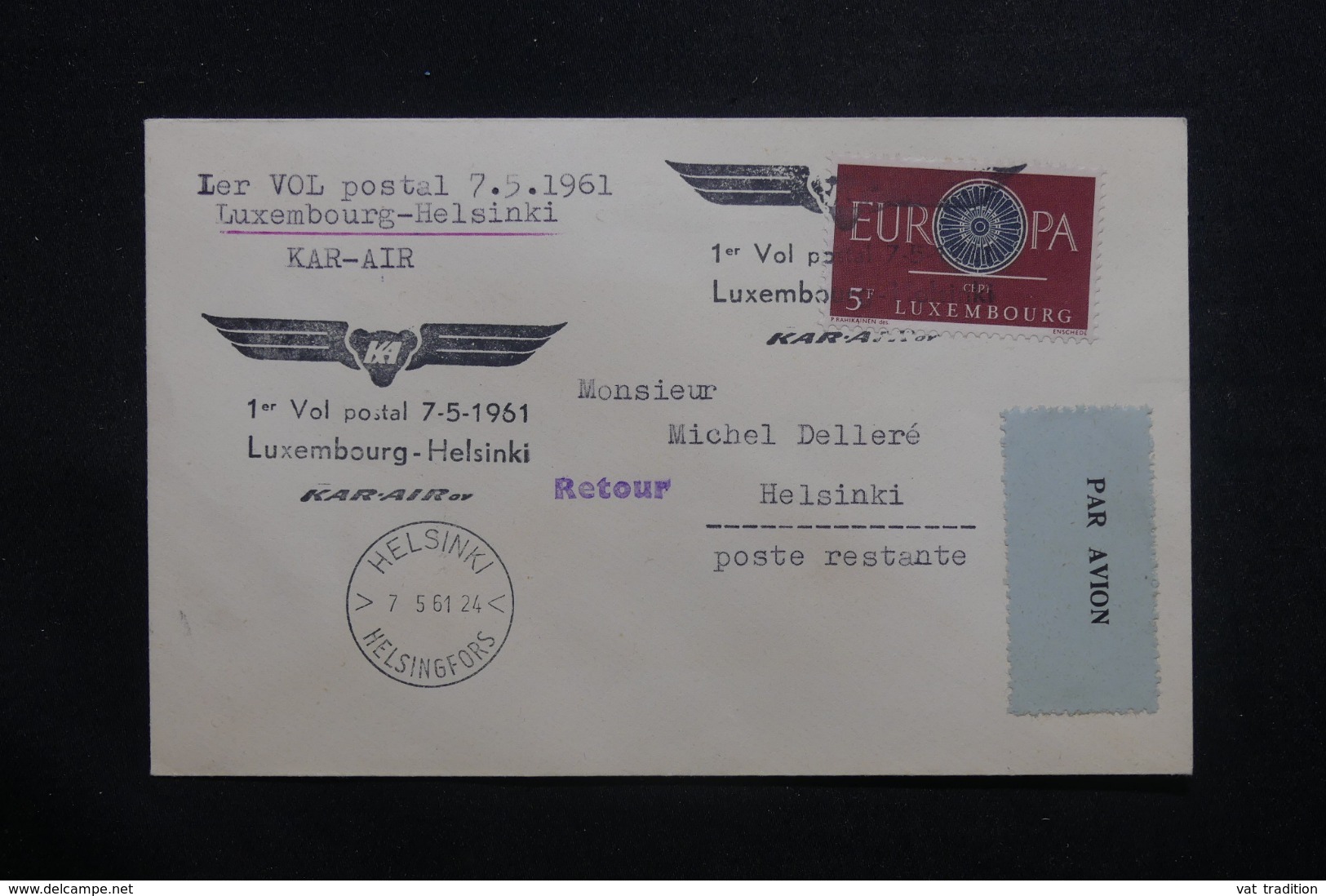 LUXEMBOURG - Enveloppe 1er Vol Luxembourg / Helsinki En 1961, Affranchissement Plaisant - L 42775 - Brieven En Documenten