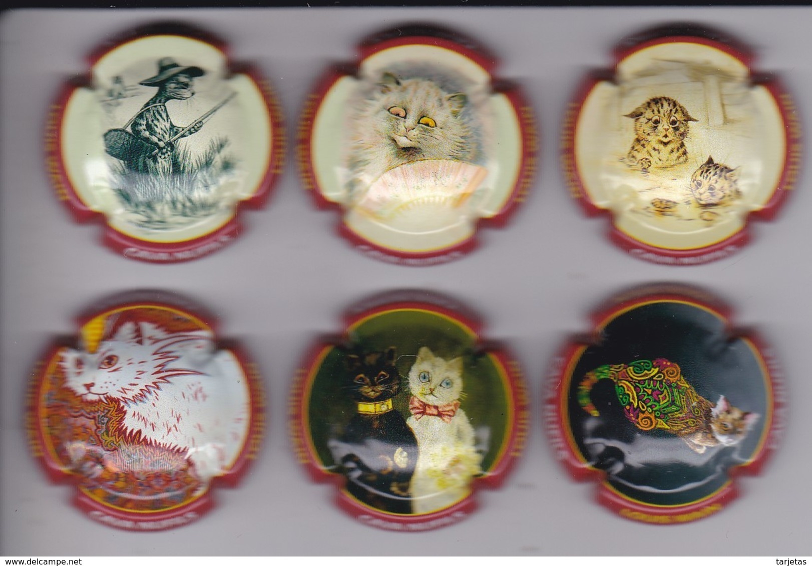 SERIE COMPLETA DE 6 PLACAS DE CAVA NUFILS DE GATOS DE LOUIS WAIN (CAPSULE) GATO-CAT - Placas De Cava