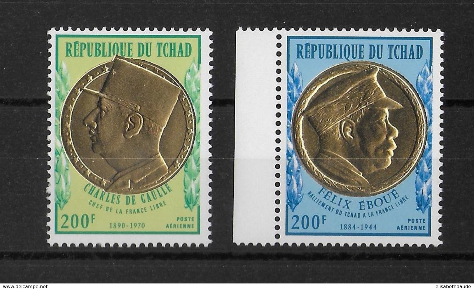 TCHAD - DE GAULLE ET EBOUE - TIMBRES OR GOLD -  YVERT A96/97 ** MNH - - Chad (1960-...)