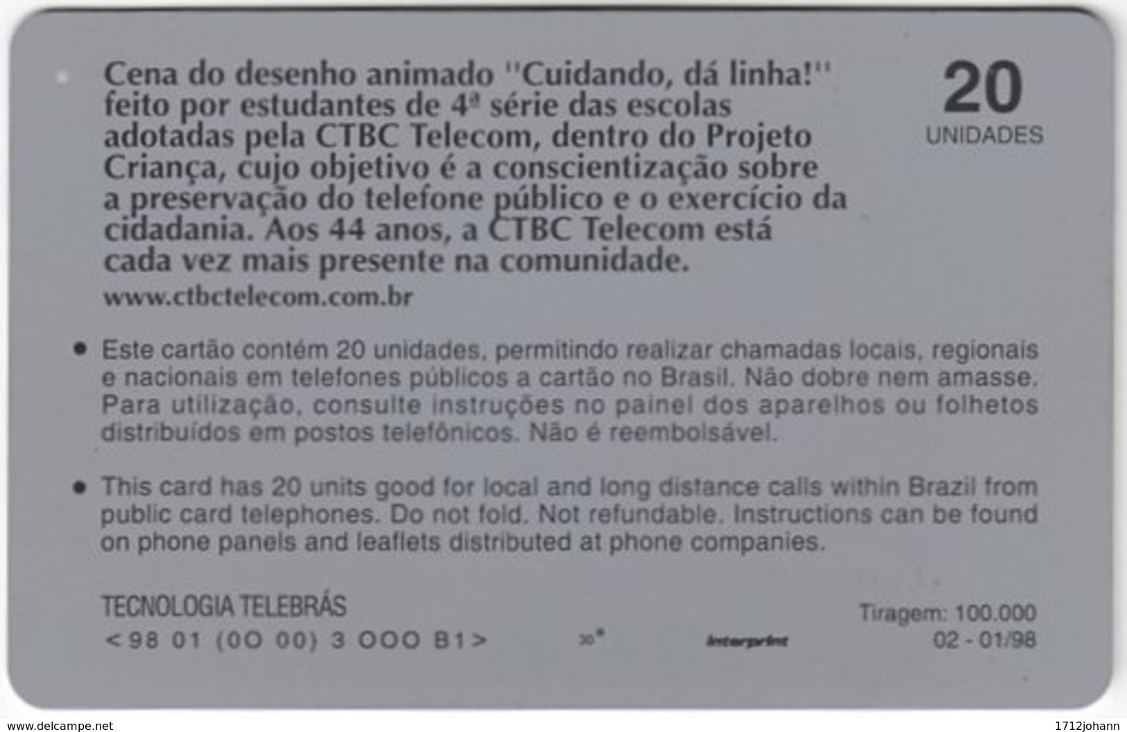 BRASIL J-547 Magnetic CTBC - Childrawing, Communication, Phone Booth - Used - Brasile