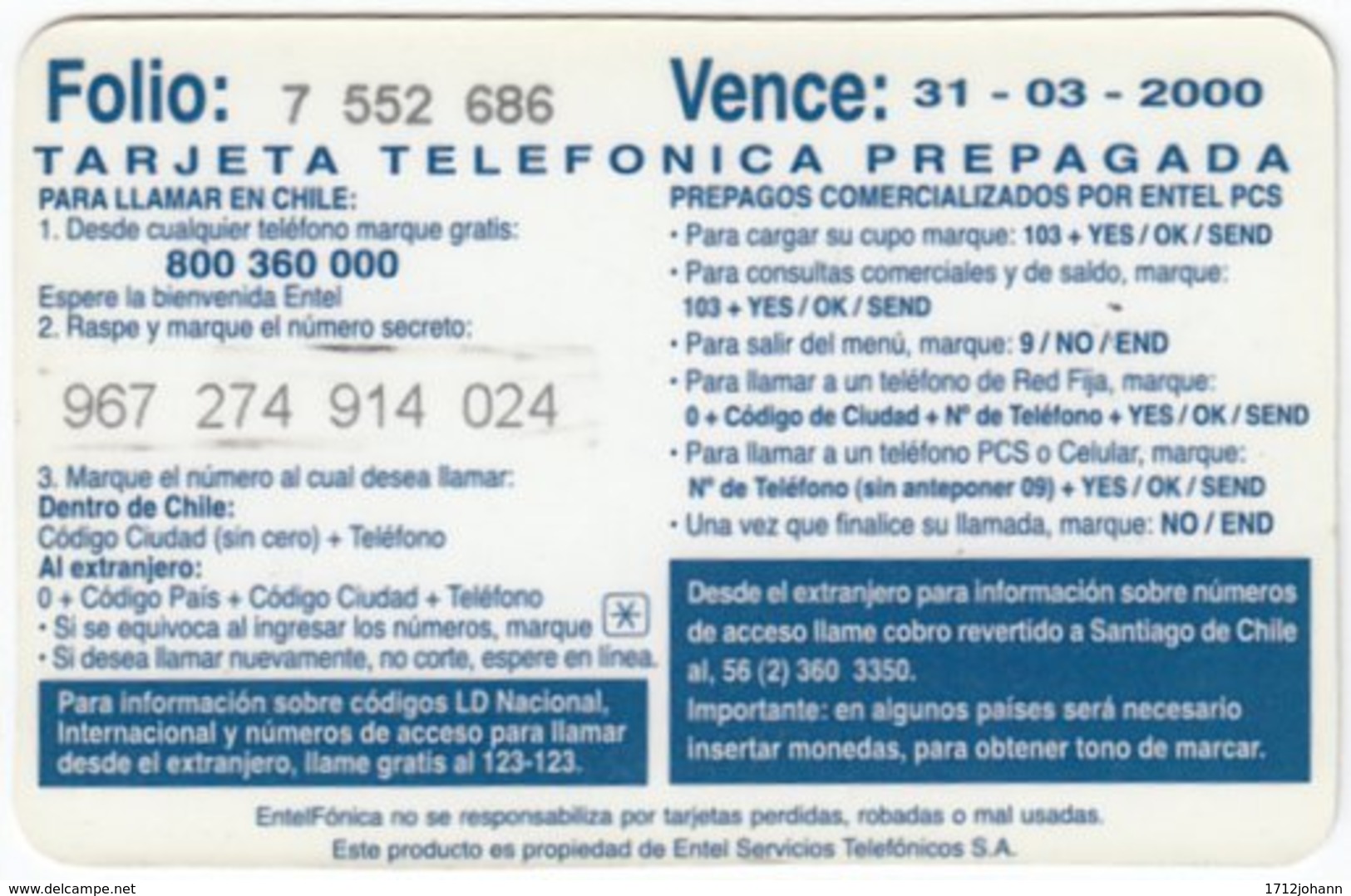 CHILE A-056 Prepaid Entel - Used - Chile